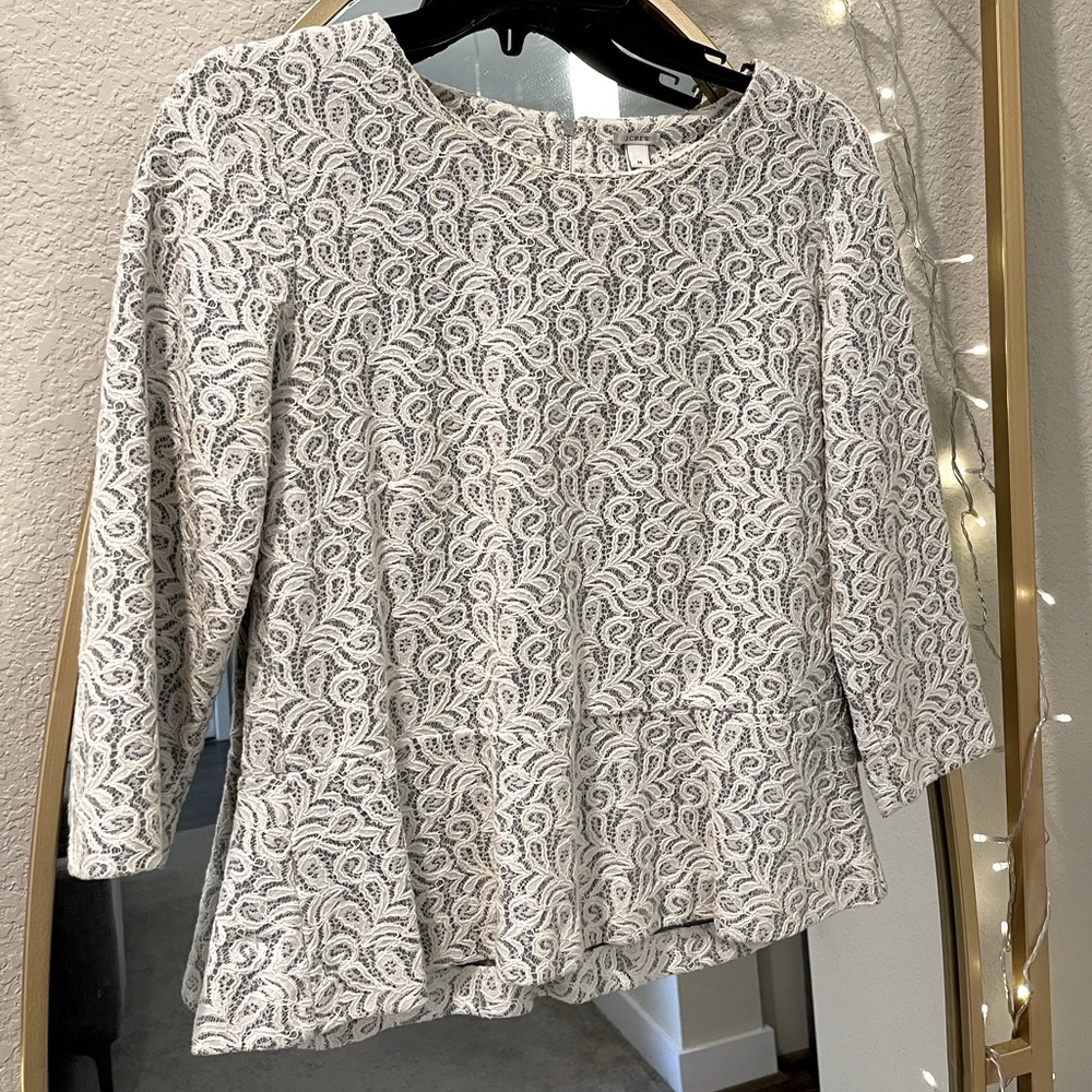 J. Crew White Lace Overlay Peplum Top